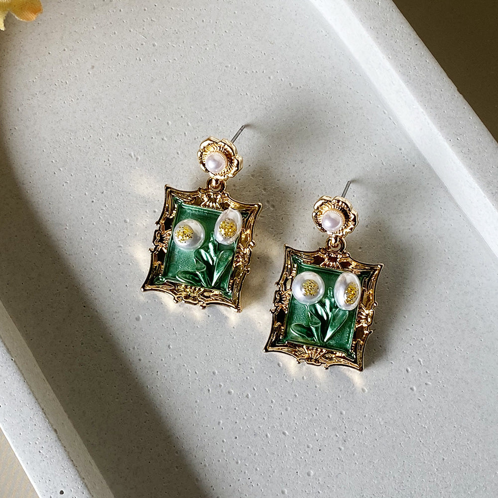 Green Bloom Portrait Earrings