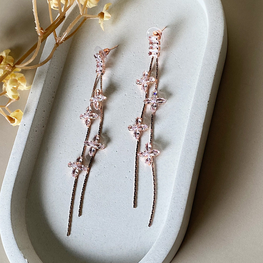 Crystal Bloom Cascade Earrings - Rosegold