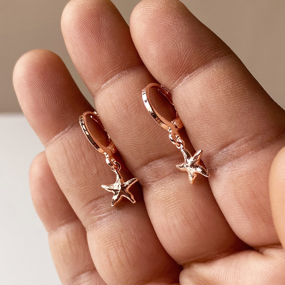Mini Starfish Drop Earrings - RoseGold (Anti-Tarnish)