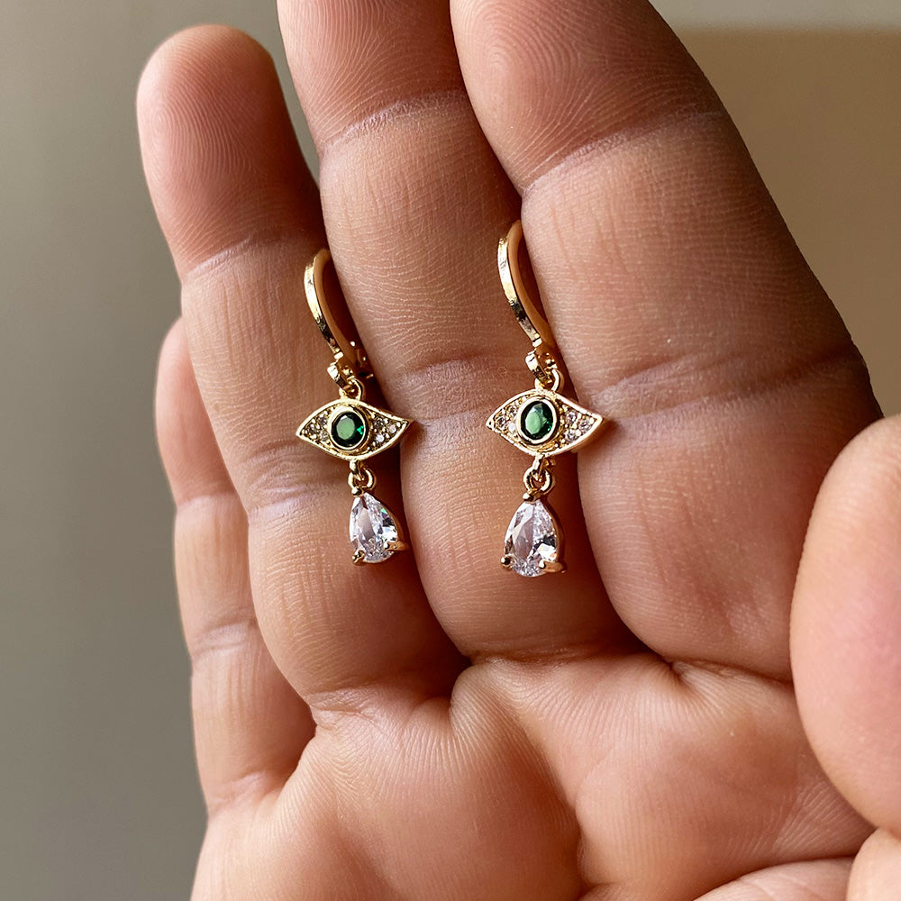 Emerald Eye Drop Earrings - Gold (Anti-Tarnish)