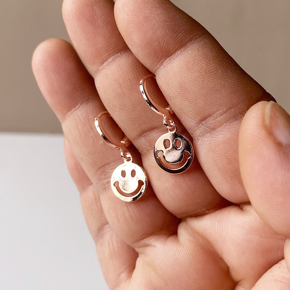 Gold Smiley Face Hoop Earrings - RoseGold (Anti-Tarnish)