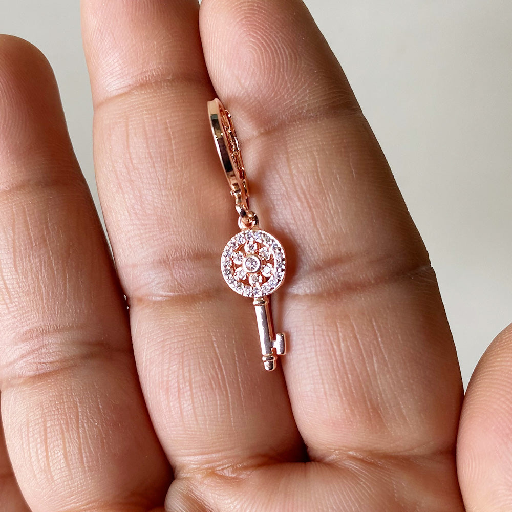 Mini Secret Keeper Key Earrings - RoseGold