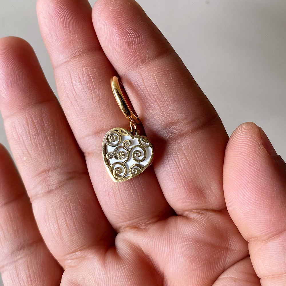 Ivory Filigree Heart Hoop Earrings