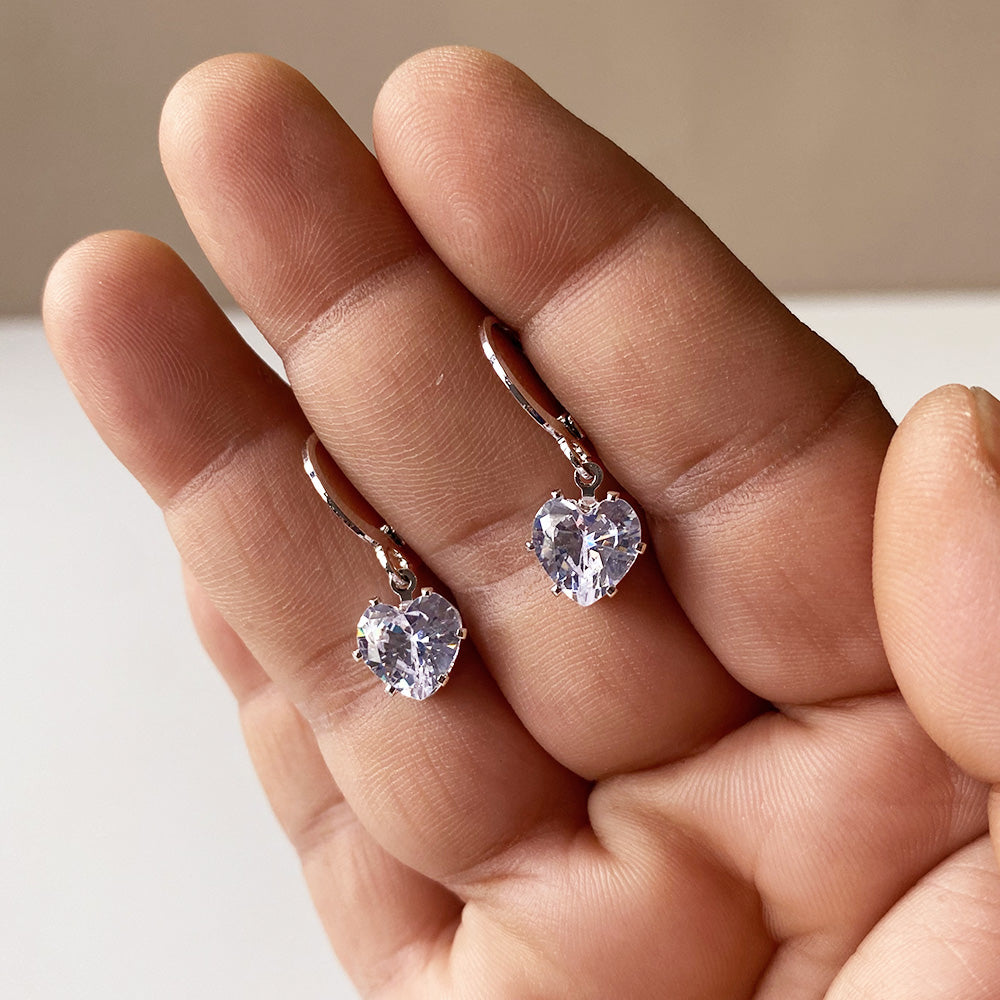 Crystal Heart Drop Earrings - Silver (Anti-Tarnish)