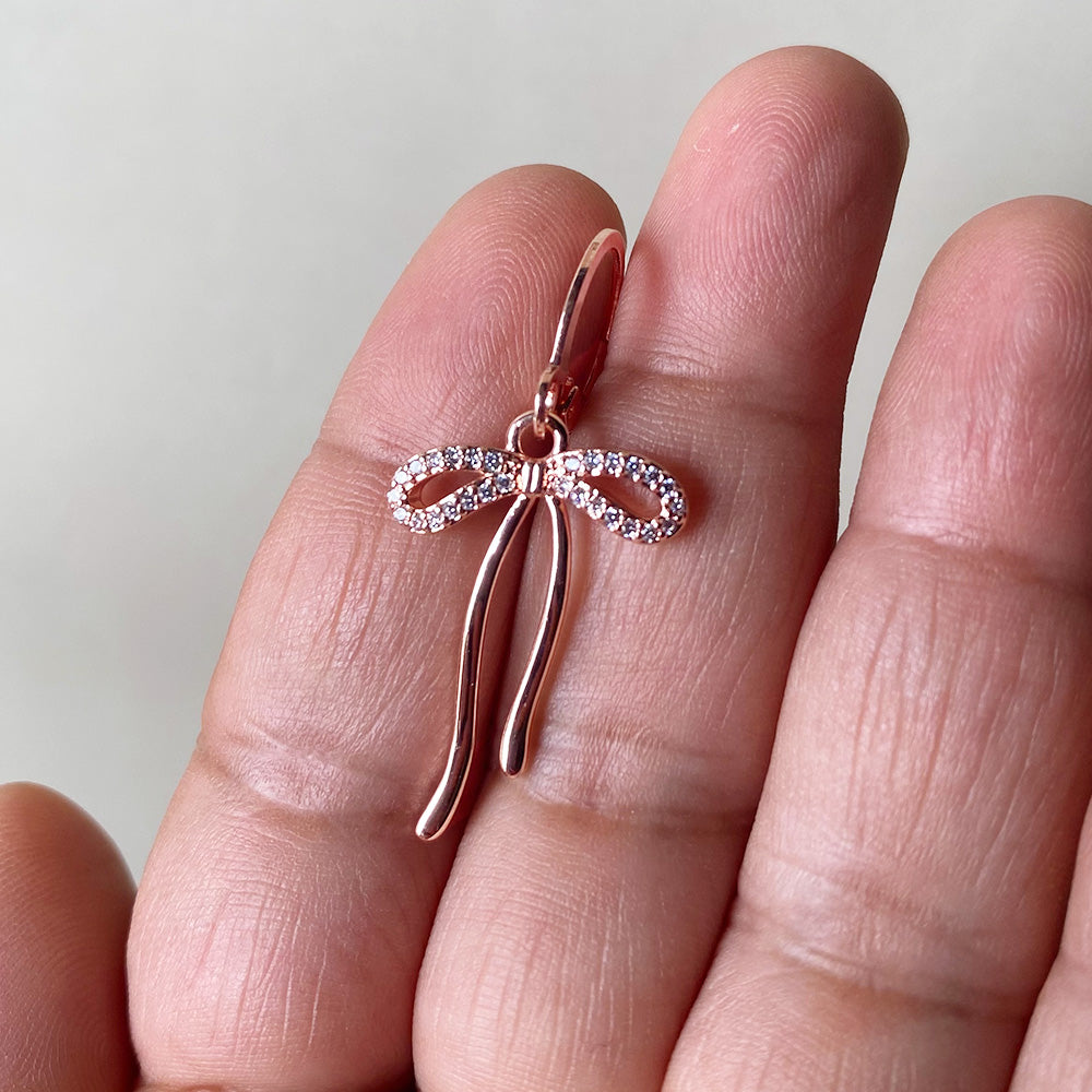 Ribbon Drop Hoop Earrings - RoseGold