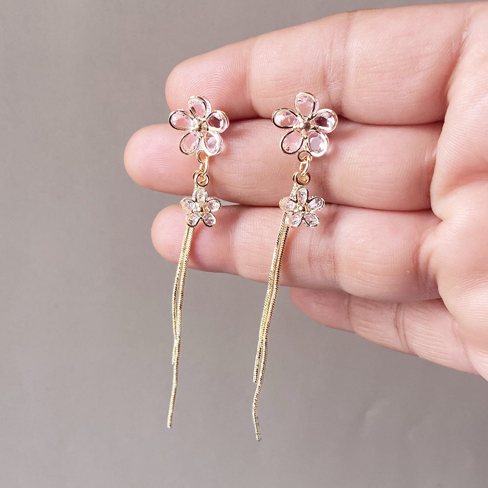Twin Bloom Drop Earrings - Gold (Anti-Tarnish)