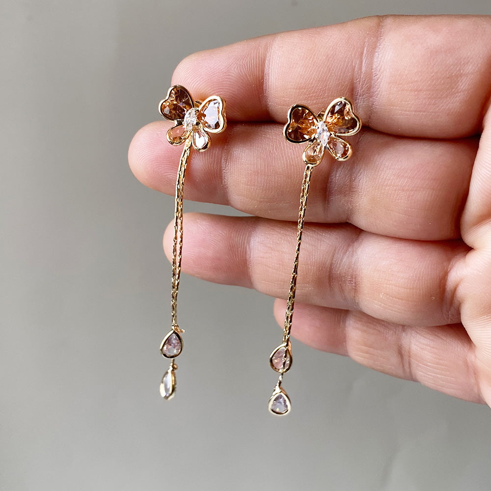 Butterfly Rain Drop Earrings - Gold (Anti-Tarnish)