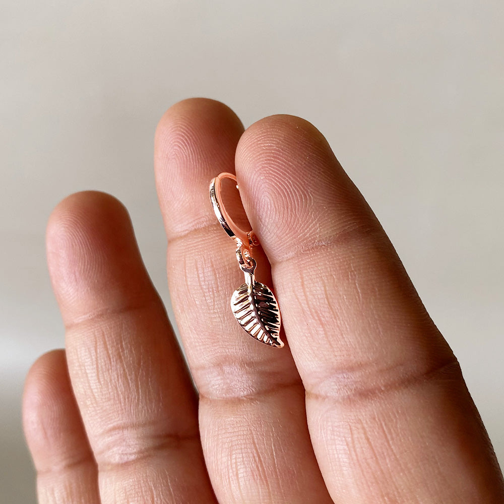 Mini Whisper Leaf Hoop Earrings - Rosegold