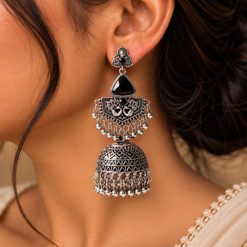 Meher Oxidised Jhumka Earrings
