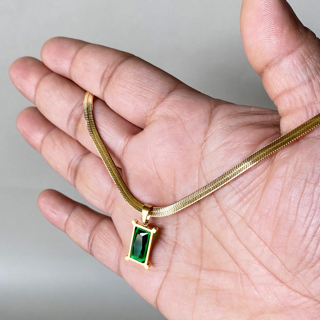 Emerald Charm Snake Chain Necklace