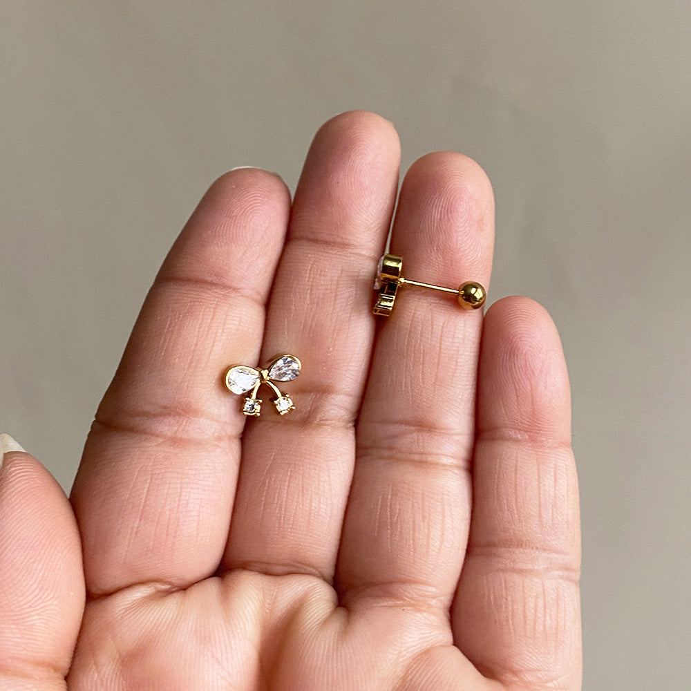Twinkle Bow Ball Back Earrings - Gold
