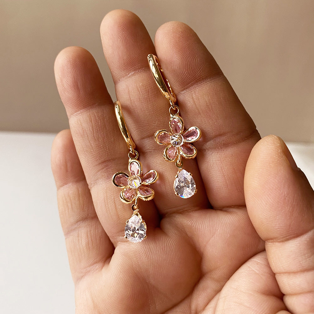 Floral Teardrop Earrings - Gold (Anti-Tarnish)
