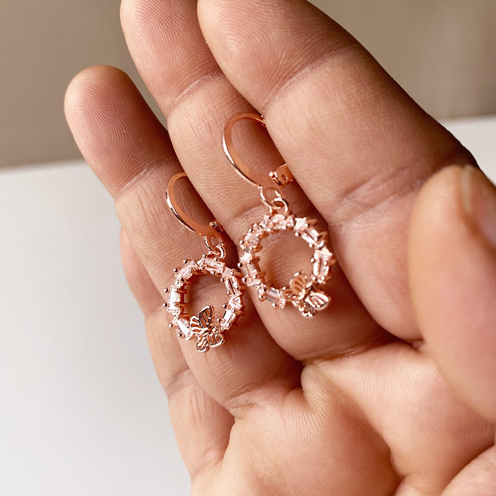 Butterfly Halo Earrings - RoseGold (Anti-Tarnish)