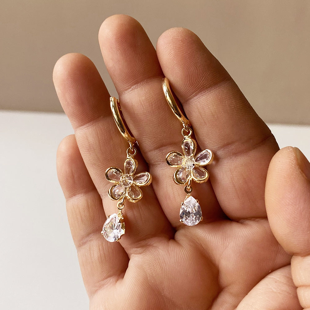 Floral Teardrop Earrings - Gold (Anti-Tarnish)