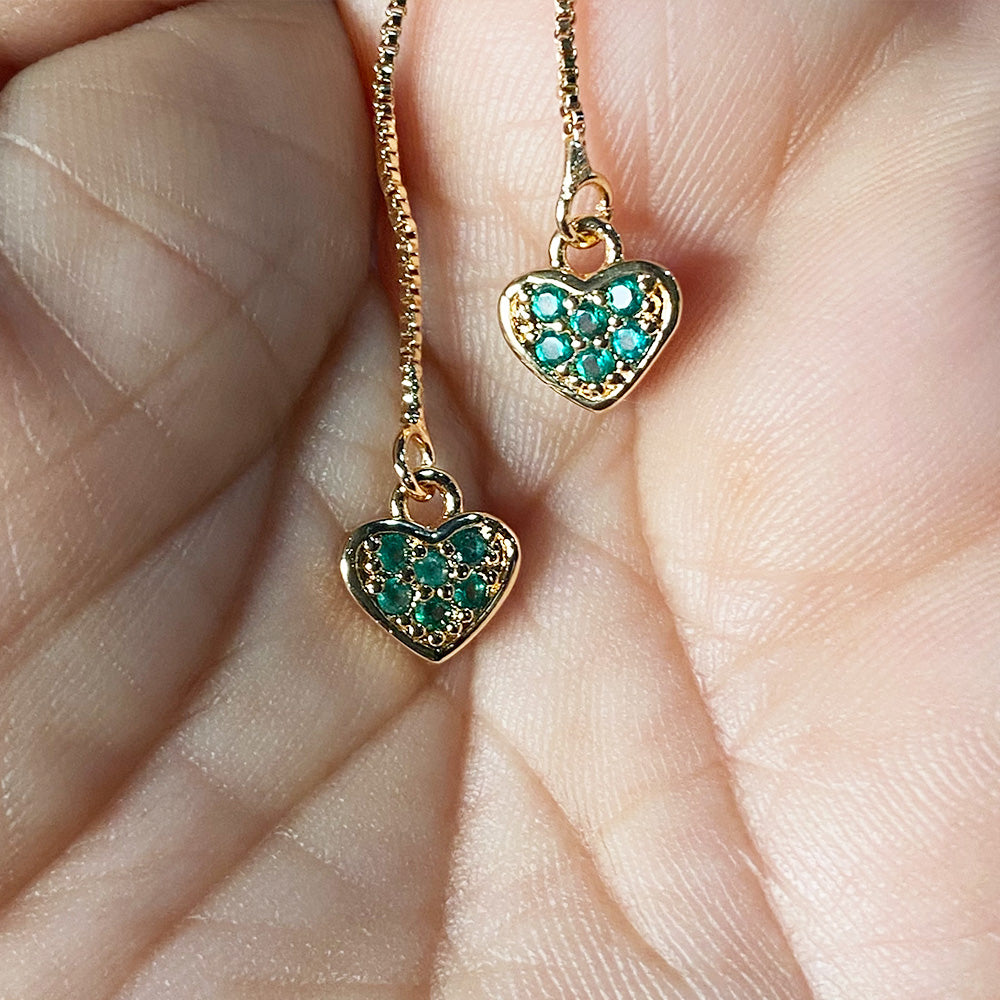 Emerald Heart Threader Earrings