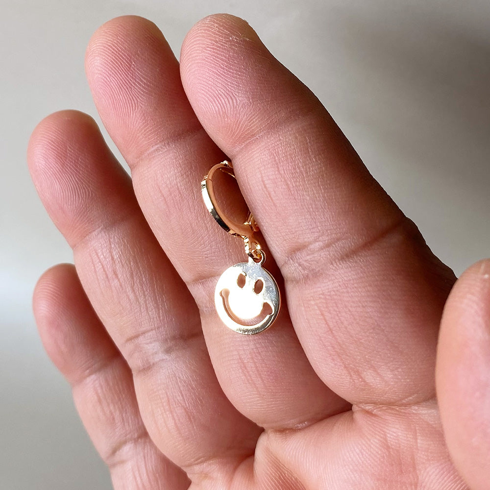 Gold Smiley Face Hoop Earrings