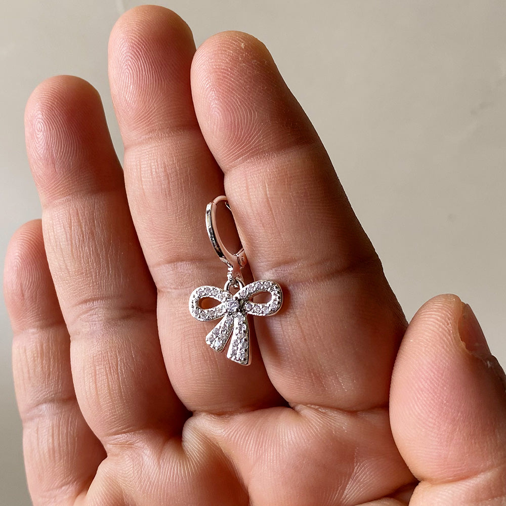 Mini Sparkle Ribbon Earrings - Silver