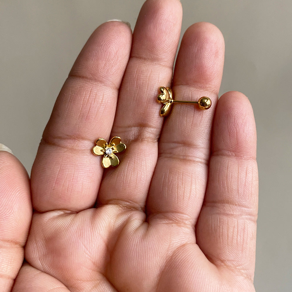 Golden Bloom Ball Back Earrings - Gold