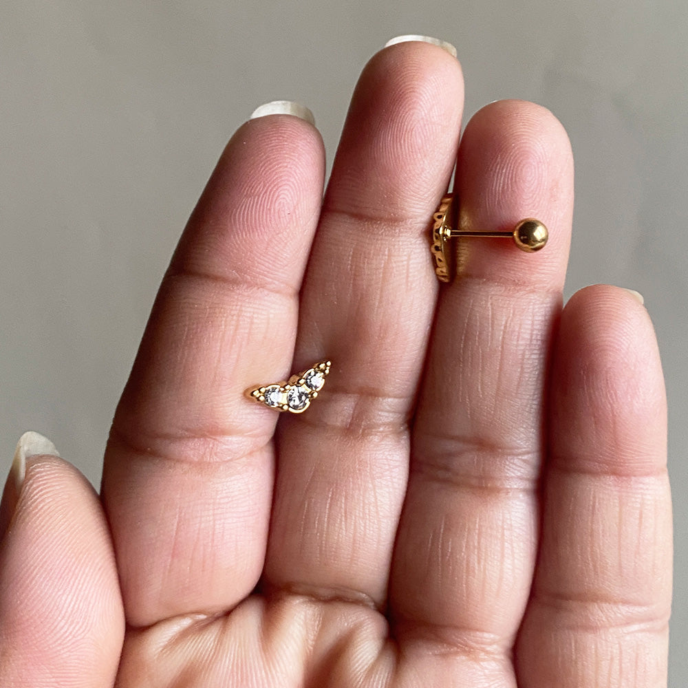 Crystal Arc Ball Back Earrings - Gold