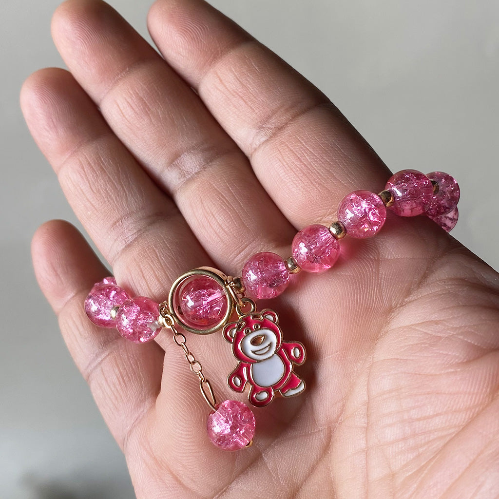 Bright Pink Teddy Beaded Bracelet