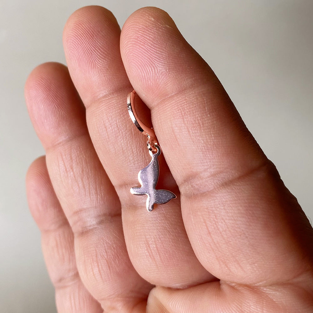 Mini Flat Flutter Charm Earrings - Rosegold