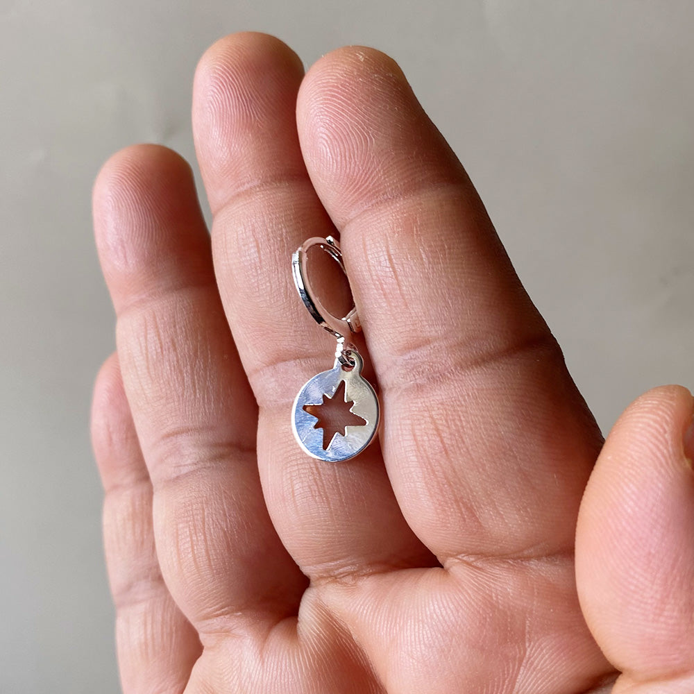 Mini Star Disc Drop Earrings - Silver