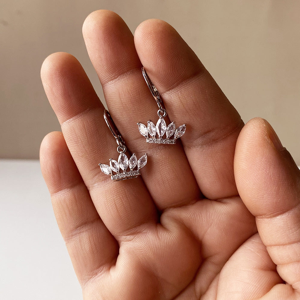 Royal Tiara Earrings - Silver (Anti-Tarnish)