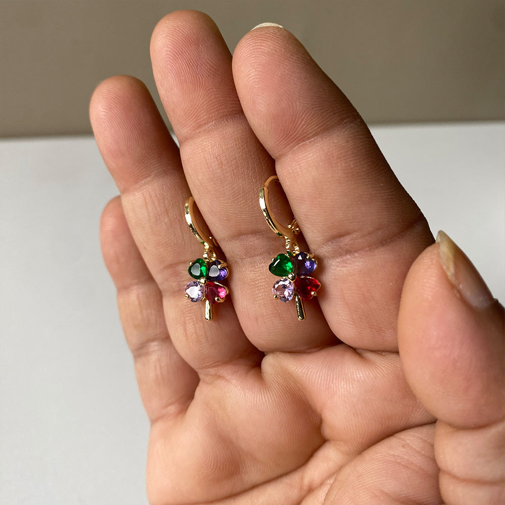 Gem Clover Drop Earrings - Gold