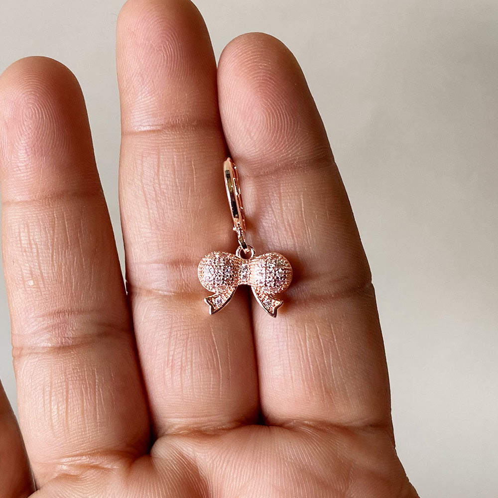 Mini Rosé Bow Hoop Earrings - RoseGold