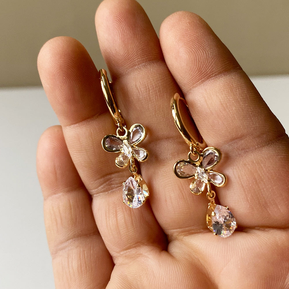 Crystal Flutter Earrings - Gold (Anti-Tarnish)