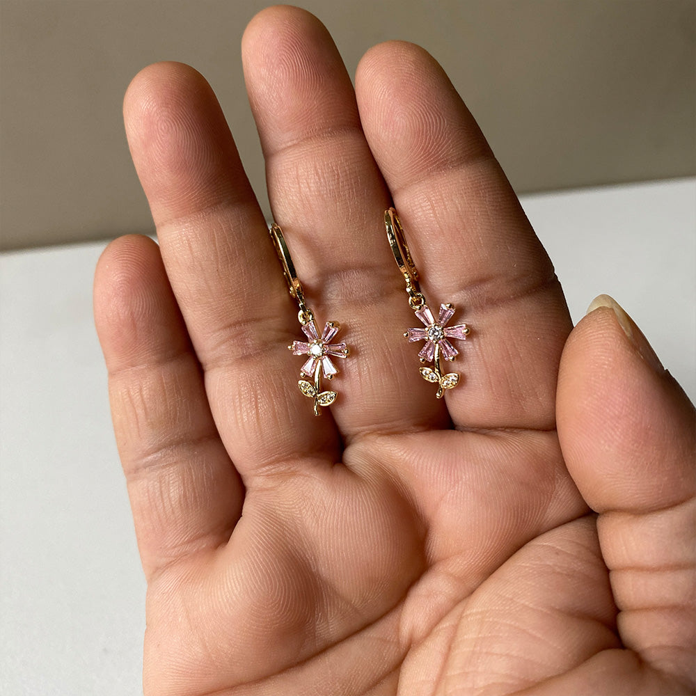 Mini Pink Bloom Pop  Earrings - Gold