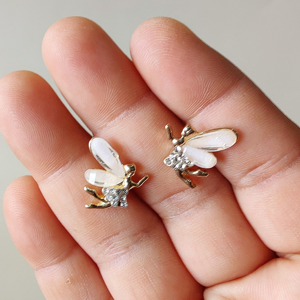 Pearl Wing Fairy Stud Earrings - Gold
