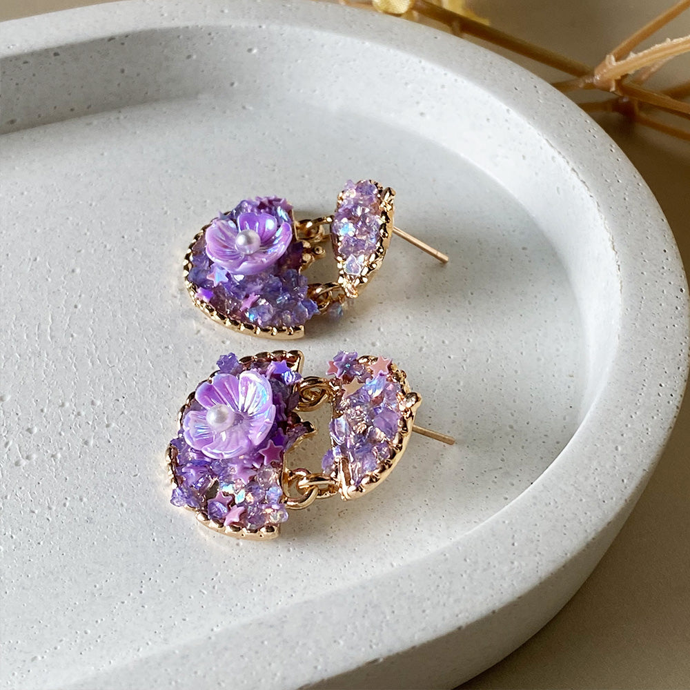 Moonlit Violet Petal Earrings