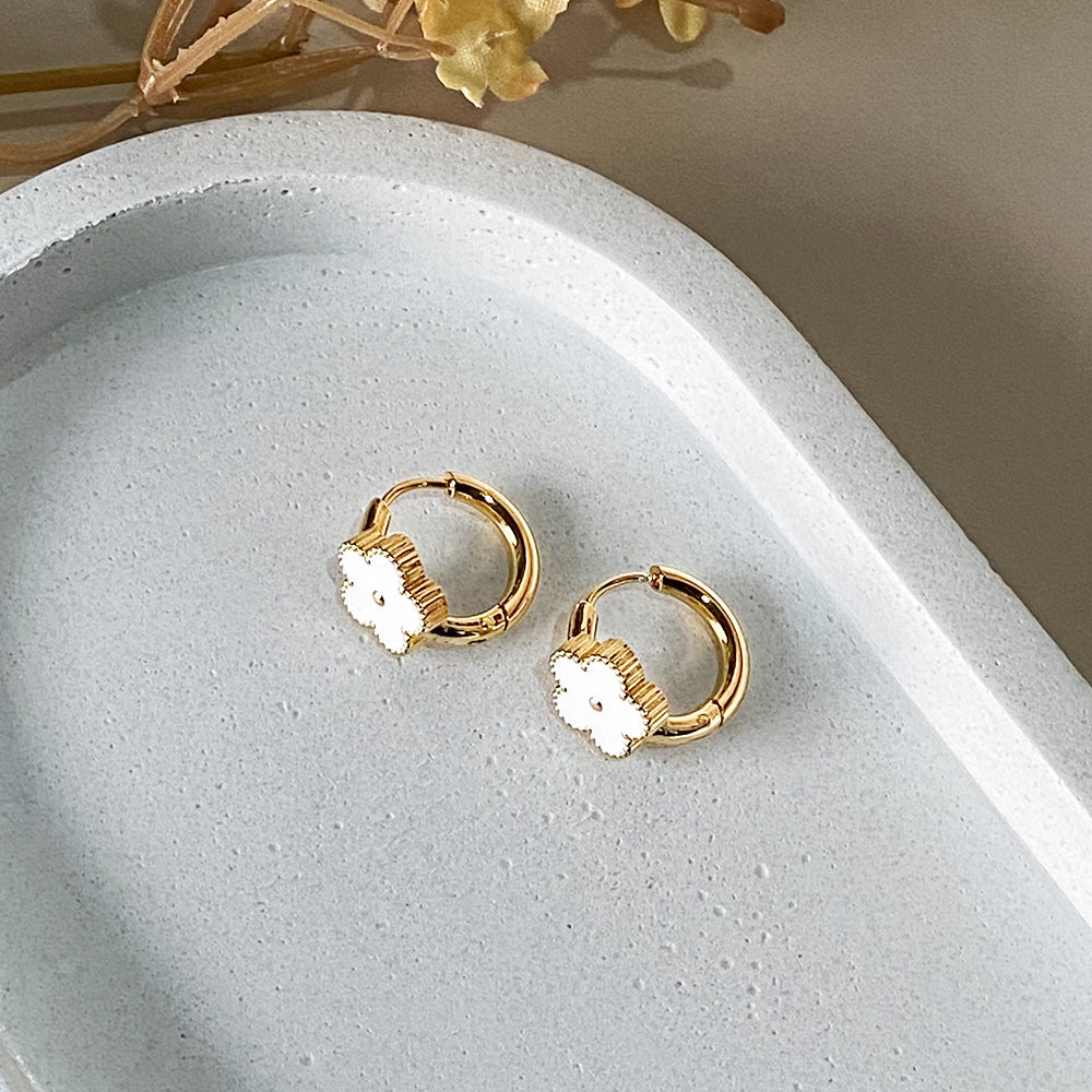 White Clover Charm Hoops Earrings
