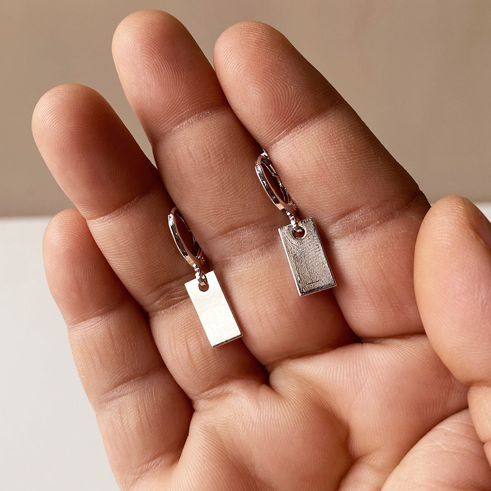 Minimalist Rectangle Drop Earrings - Silver (Anti-Tarnish)