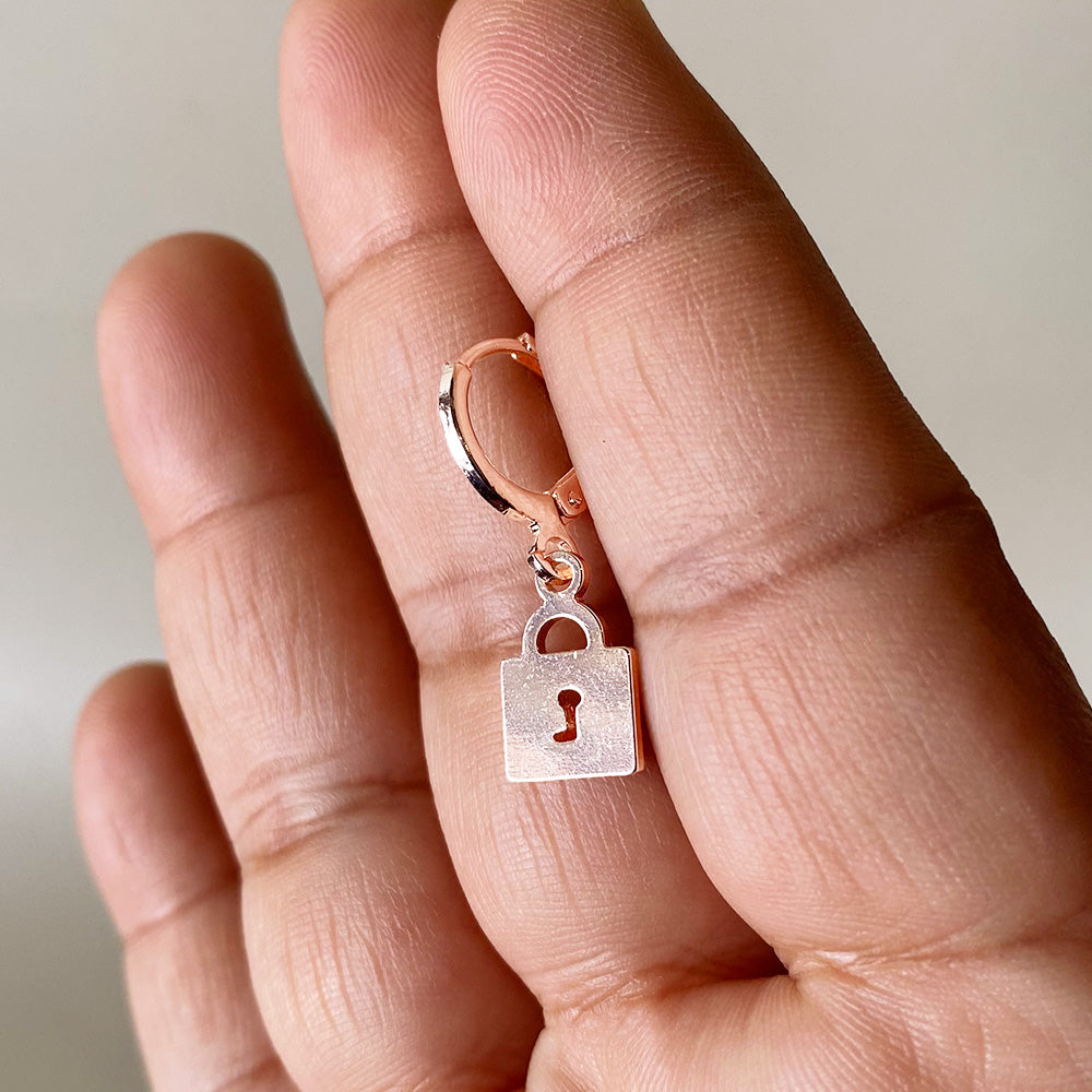Mini Love Lock Hoop Earrings - Rose Gold