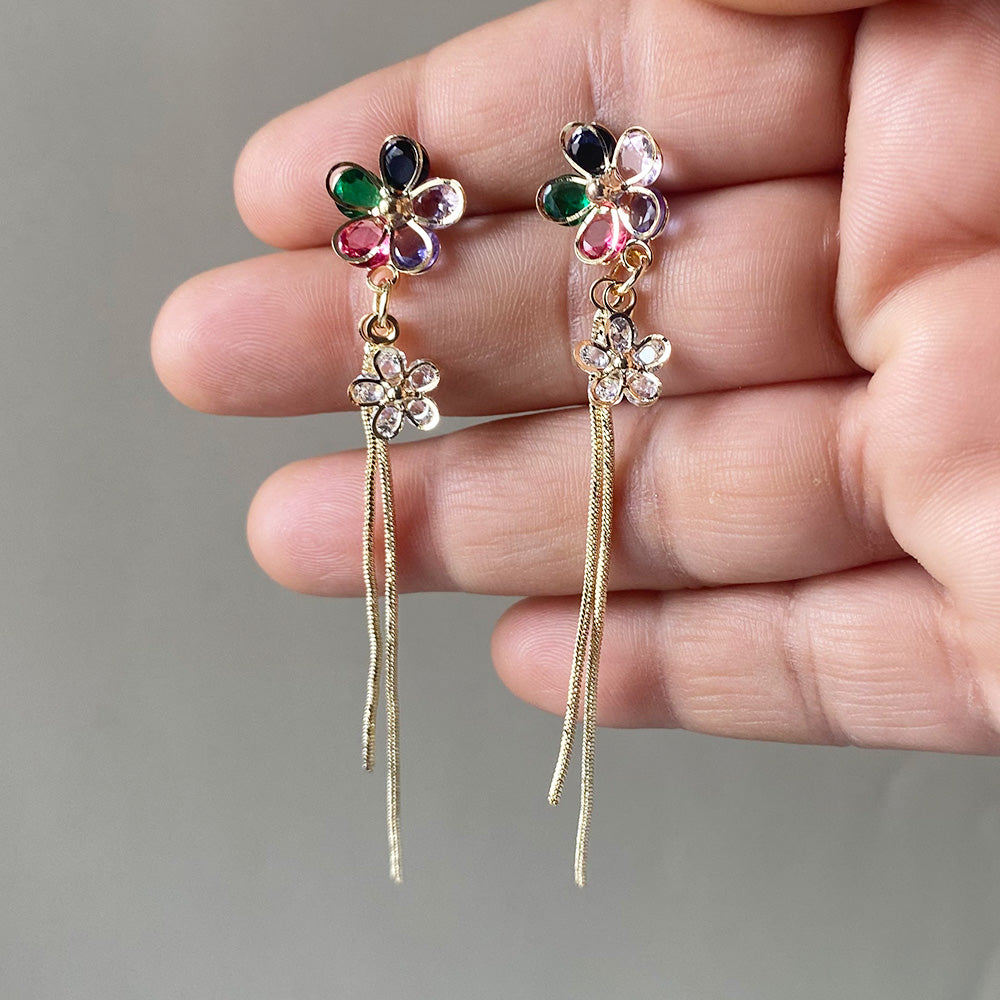 Twin Bloom Drop Earrings - Gold (Anti-Tarnish)