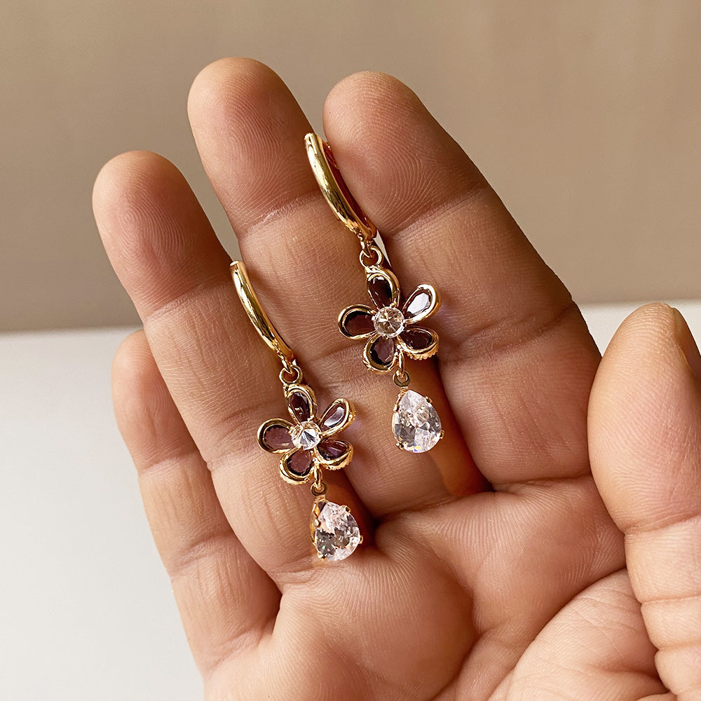Floral Teardrop Earrings - Gold (Anti-Tarnish)
