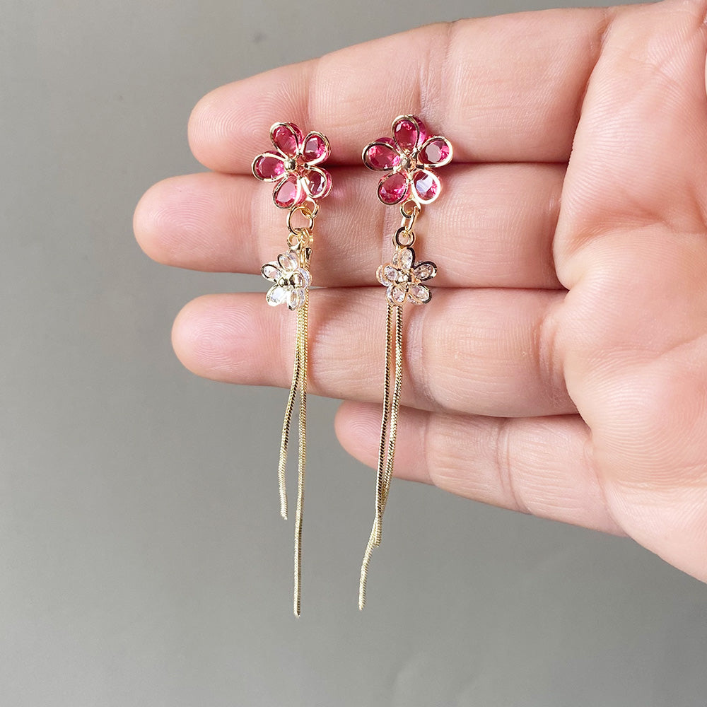 Twin Bloom Drop Earrings - Gold (Anti-Tarnish)