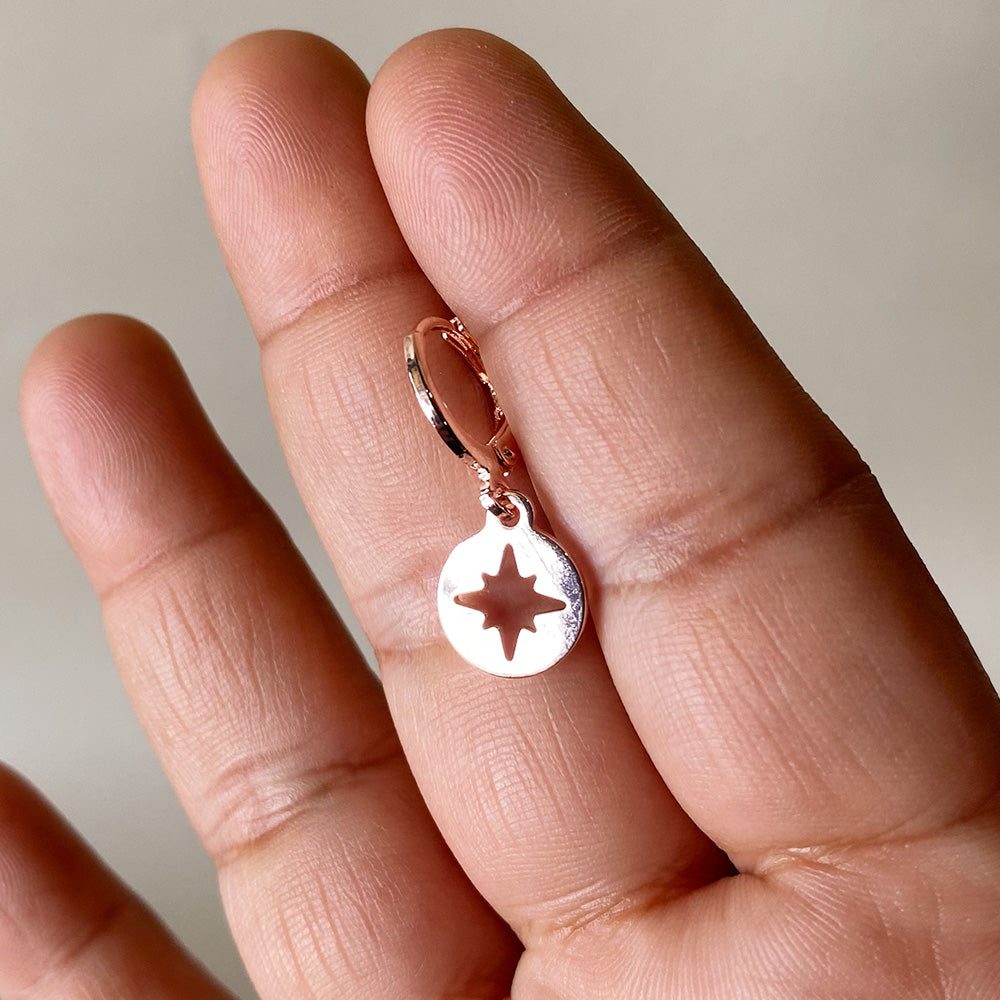 Mini Star Disc Drop Earrings - Rosegold