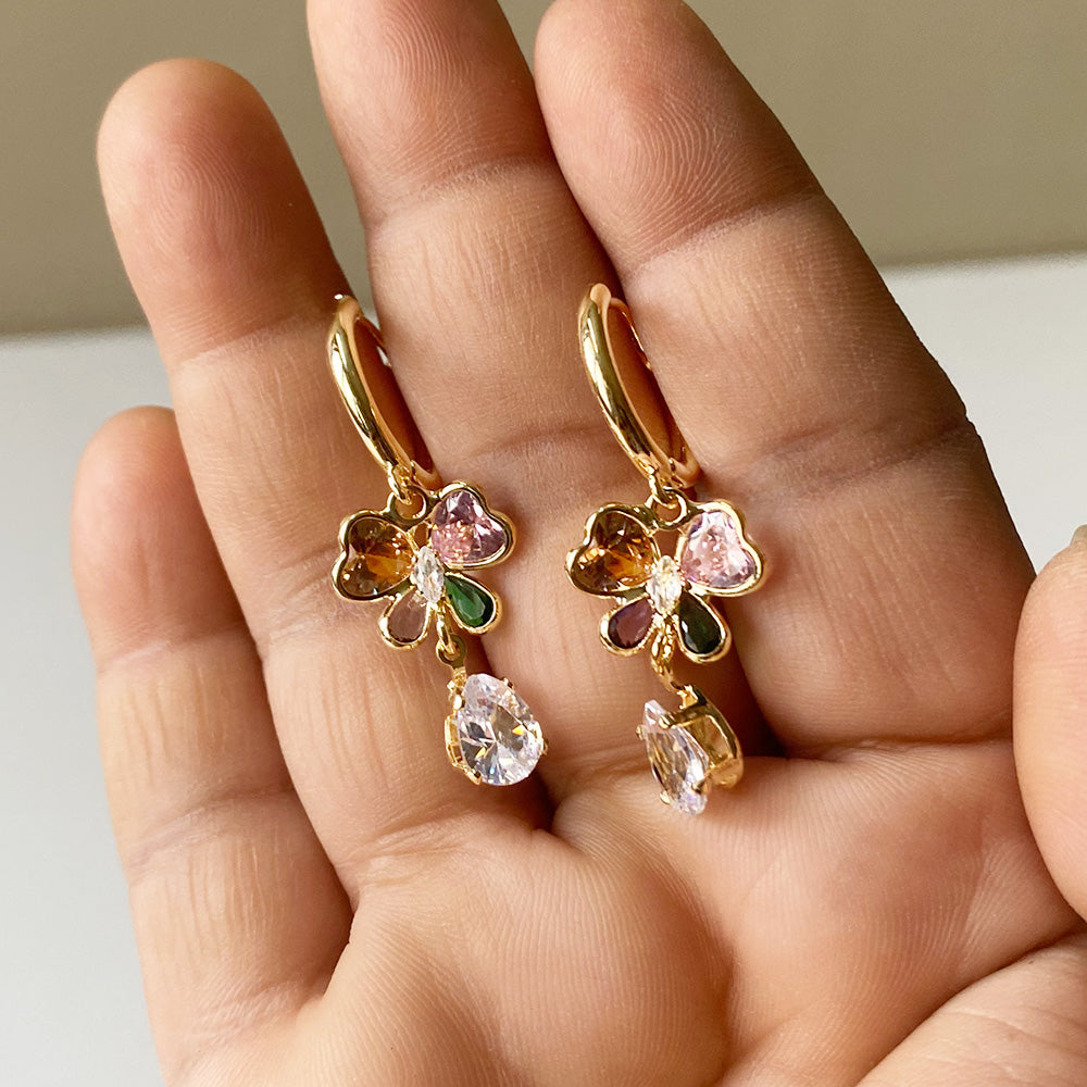 Butterfly Jewel Drop Earrings - Gold (Anti-Tarnish)