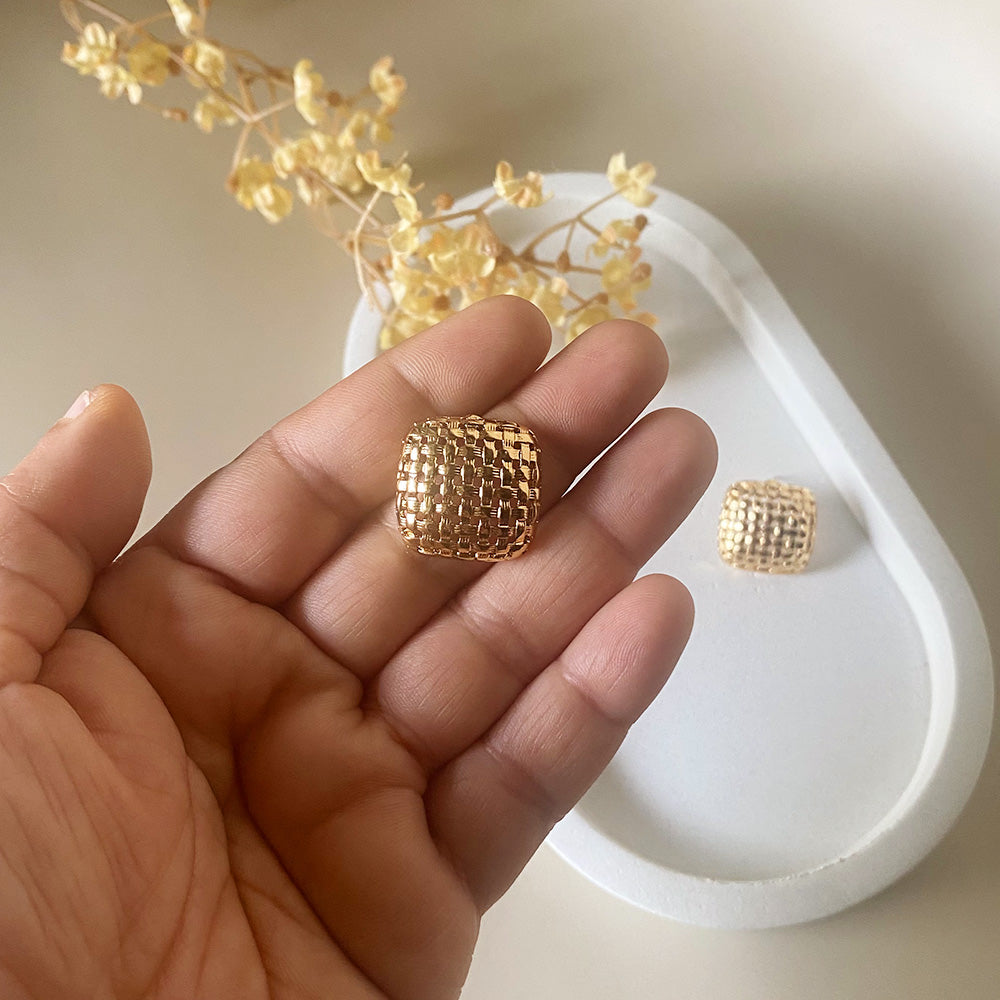 Textured Gold Grid Studs