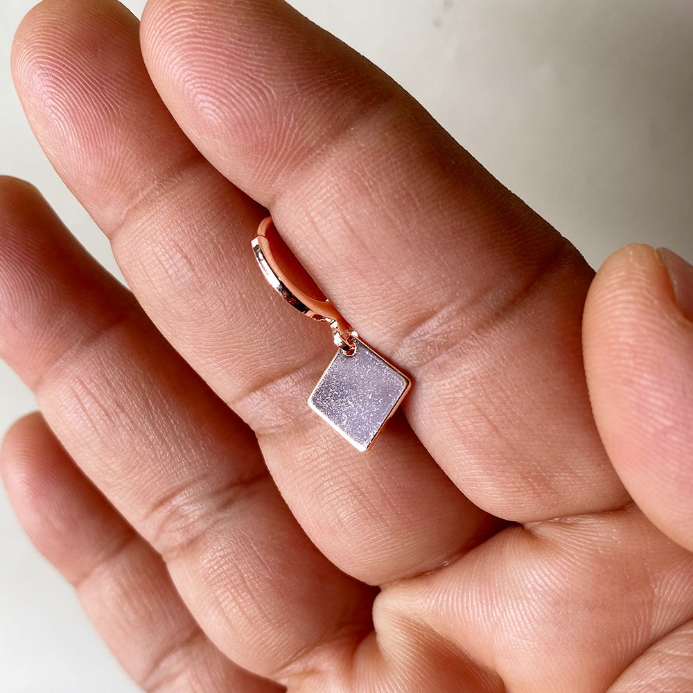 Flat Diamond Drop Earrings - Rose Gold