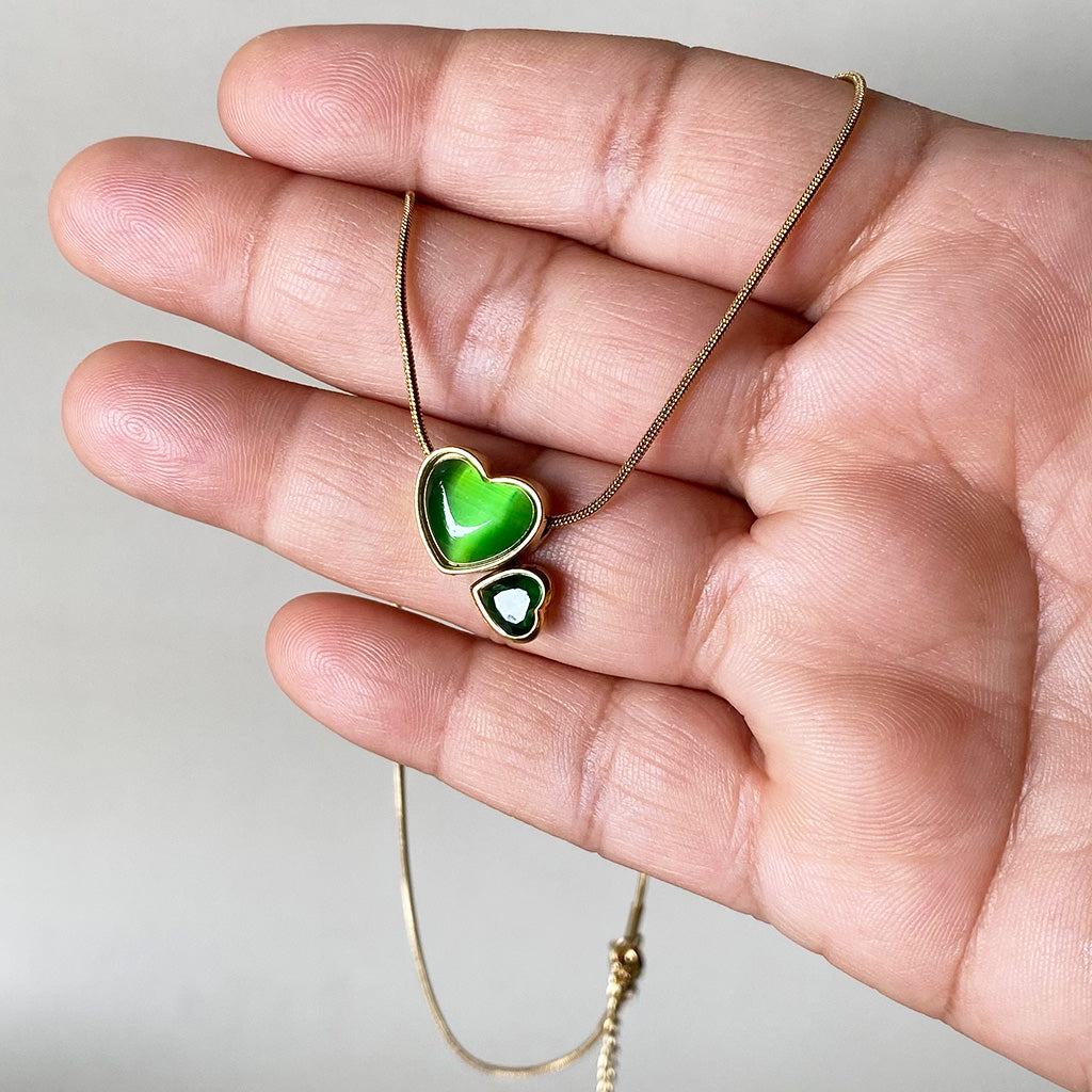 Emerald Duo Heart Necklace