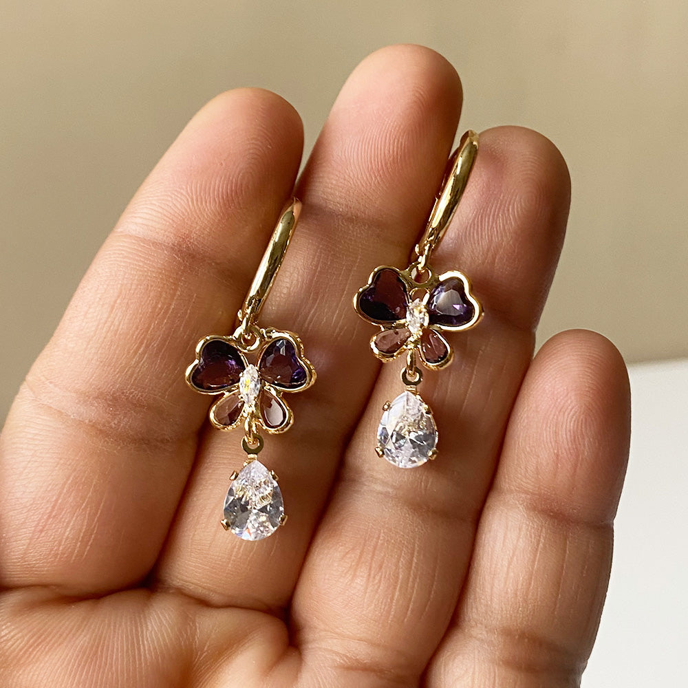 Butterfly Jewel Drop Earrings - Gold (Anti-Tarnish)