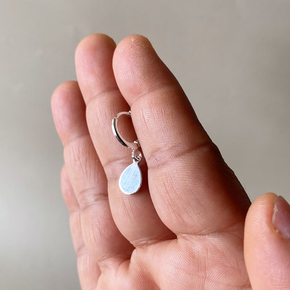 Mini Flat Tear Drop Earrings - Silver
