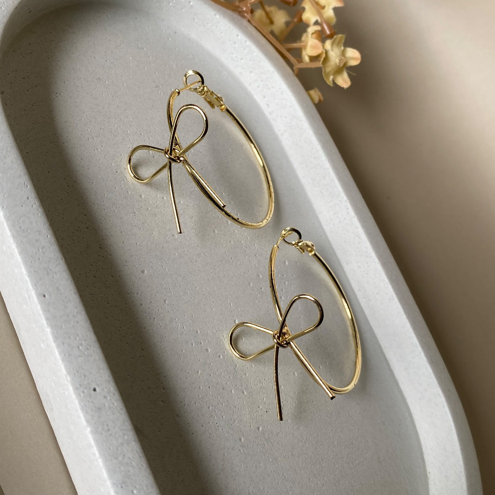 Golden Bow Hoop Earrings