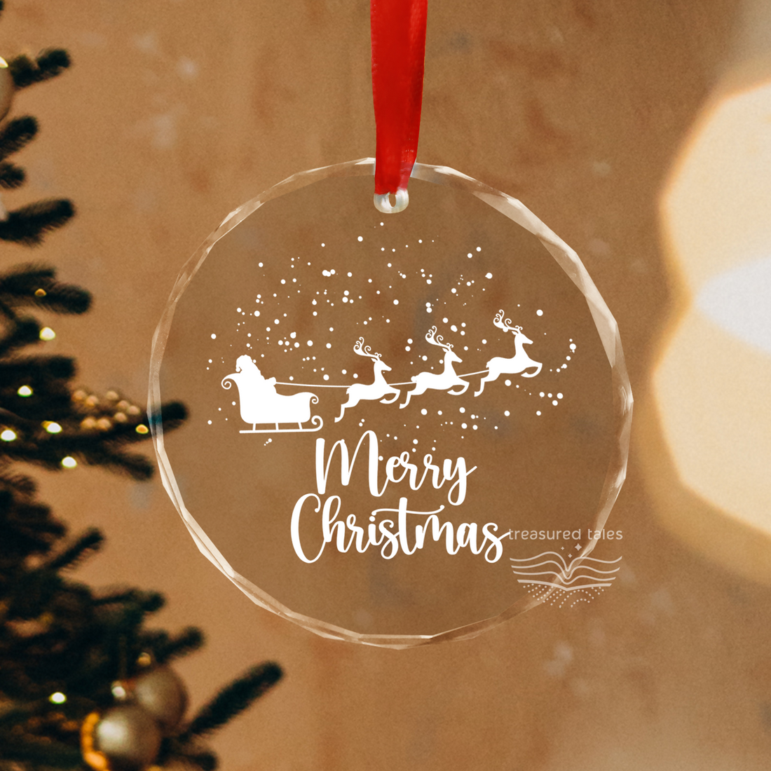 Santa on Sledge Crystal Glass Christmas Tree Ornament