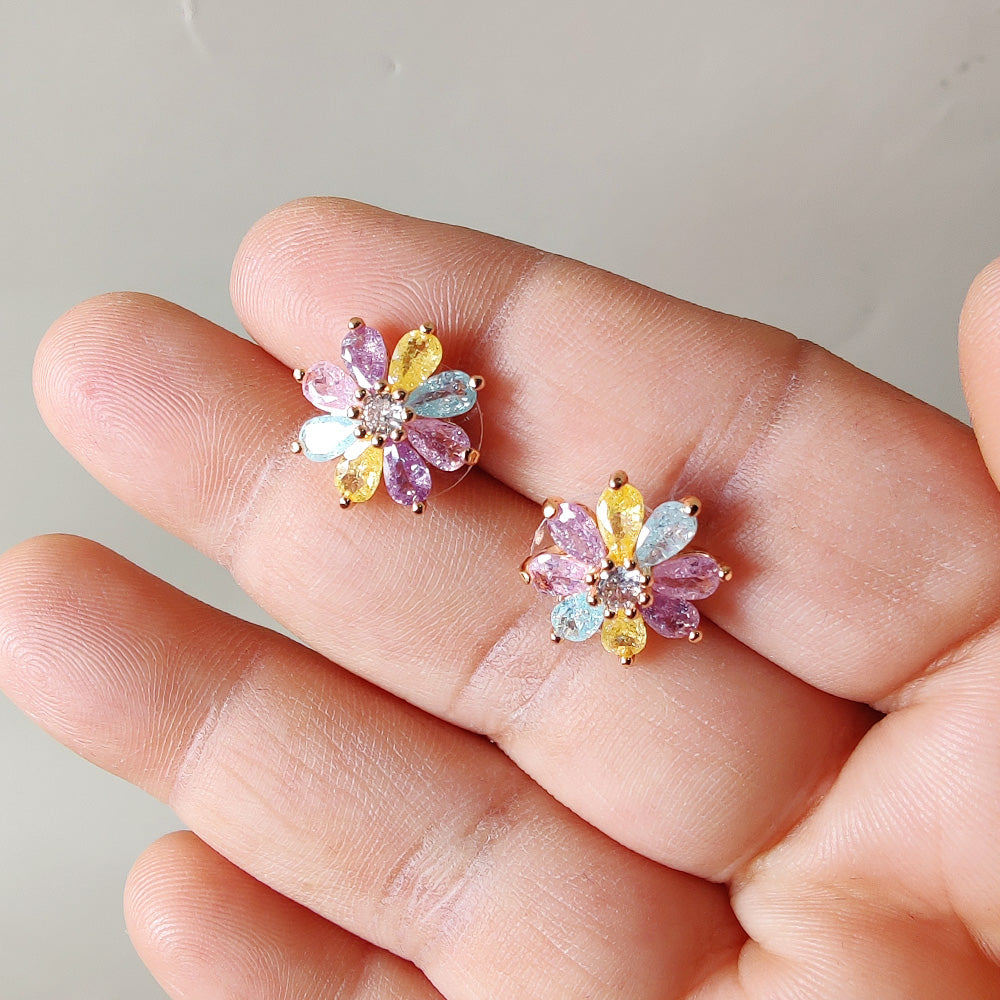Pastel Bloom Crystal Stud Earrings - Gold