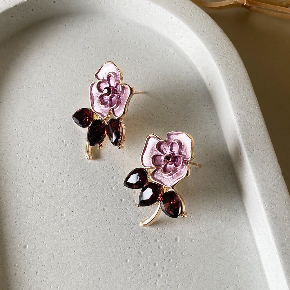 Blush Wine Blossom Stud Earrings